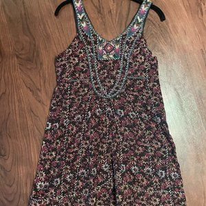 FREE PEOPLE Silk Beaded Floral Tunic Top Mini Dress